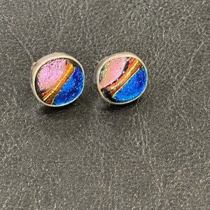 Colorful Dichroic Glass Stud Earrings